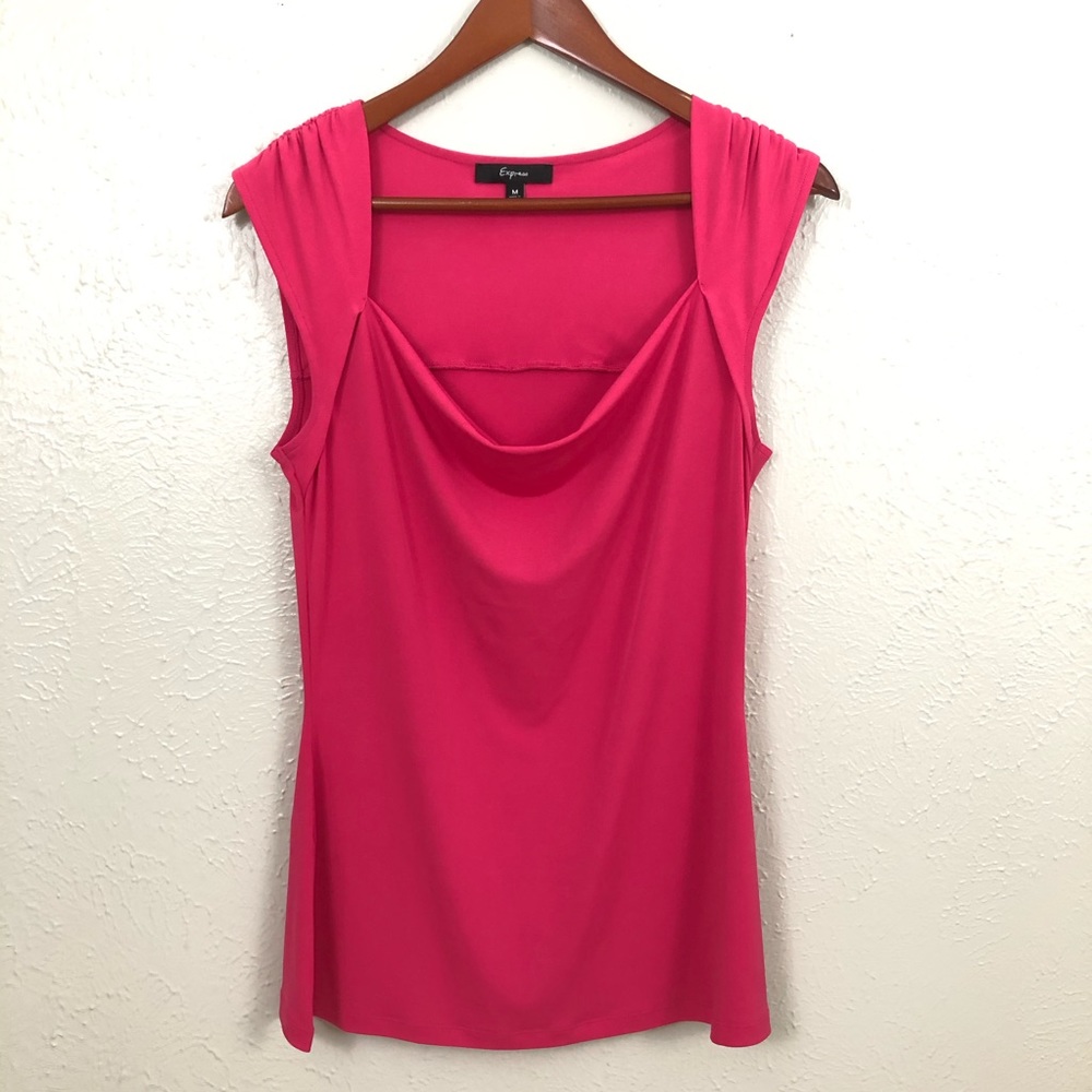 Express| Hot Pink Blouse Waterfall Neckline
